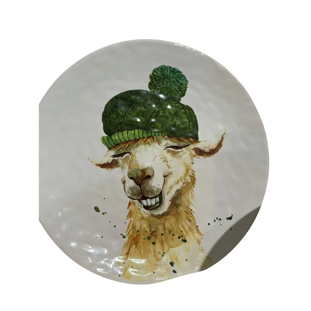 Pier 1 Imports Alpaca Llama Earthenware Plates Set of 4 Watercolor Art 8.5
